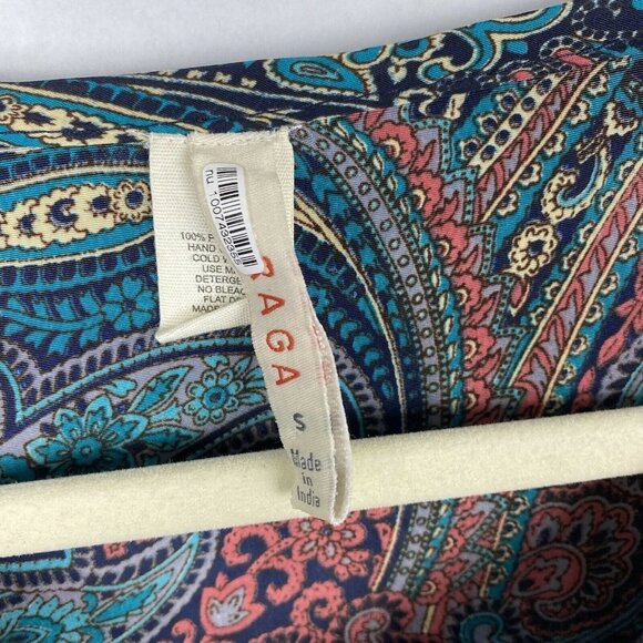 Raga Mystic Garden Paisley Peplum Swing Blouse Tassel Tie Neck Womens Size Small - Picture 6 of 8